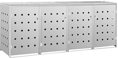 Willood Mülltonnenbox für 1/2/3/4 Tonne 240L Edelstahl/Verzinkt Müllbox mit Belüftungssystem Abschließbar Gartenbox (4, Silber)