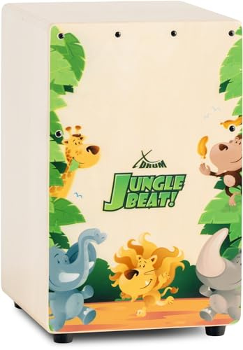 XDrum KC-37JB barncajon – liten cajon speciellt för barn – endast 36 cm hög – snare-effekt tack vare justerbara gitarrsträngar – djungelslag