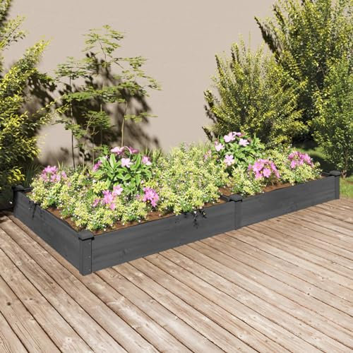 Chaduof Hochbeet mit Einsatz Grau 240x120x25 cm Massivholz Tanne, Palettenrahmen, Hochteich, Gemüsebeet, Kräuterregal Balkon, Blumenbeet, Kräuterspirale, Tomatenbeet, Pflanzhochbeet