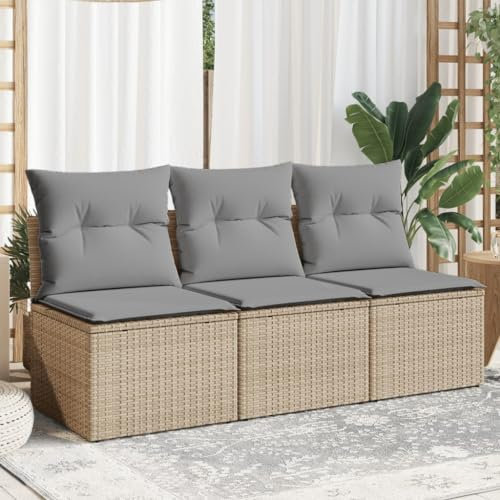 BaraSh Gartensofa mit Kissen 3-Sitzer GartenmöBel Terrassensofa Outdoor Sofa Balkon Outdoor Couch Loungesofa Outdoor Beige Poly Rattan - 366104