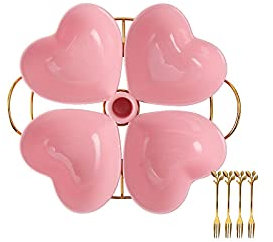 KOHARA Obstschalen, herzförmige Keramik-Obstteller, Wohnzimmer, Haushalt, Snack-Teller, geteilter Snack-Teller, Snack-Tablett (Farbe: Rosa)