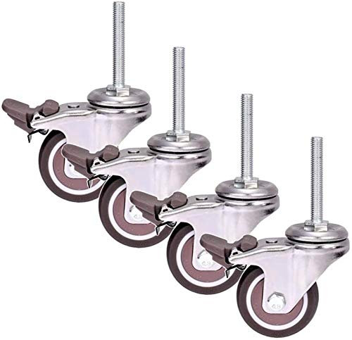 VNNHGB 2 Zoll 50 mm Räder M8 × 50 mm Gewinde Möbelrollen Leise Universal-Lenkrolle Hochleistungsgummi mit Bremse für Trolley Babybett Weinwagen 200 kg - 4 Stück (Schraube)
