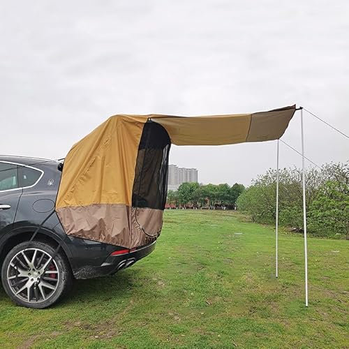 ATEdata Sport Tent Heckzelt Auto SUV Camping Zelt Vorzelte Universal Wasserdicht Heckklappenzelt für Outdoor Kombis Baldachin Anhänger mit Moskitonetz 2 Sandsäcken Khaki