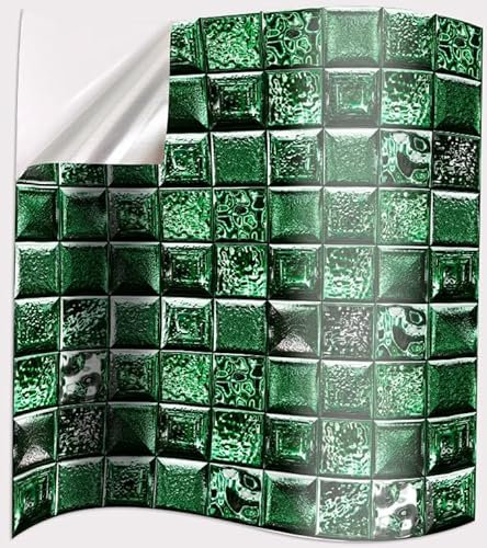 Fliesenaufkleber Grünes Mosaik Selbstklebende Klebefliesen, Wandfliesen Aufkleber,Wasserdicht Fliesensticker Fur Kuche Badezimmer Dekorative Stickerfliesen,Wohnzimmer Dekoration20X20Cm