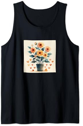 Dahlia Plant In Pot Cottagecore Hearts Graphic Tank Top