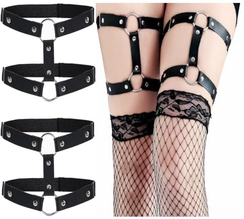 2 Piezas Liga De Cuero Negro Ajustable Gótico Anillo De La Pierna Liguero De Cuero Punk Liguero De Cosplay Doble Capa, Para Accesorios De Fiesta De Cosplay De Carnaval De Halloween