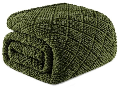 Whale Flotilla Kuscheldecke, Leichte Fleecedecke Sofadecke, Weiche, Warme und Flauschige Waffeldecken für Jede Jahreszeit, 150X200CM, Olivgrün