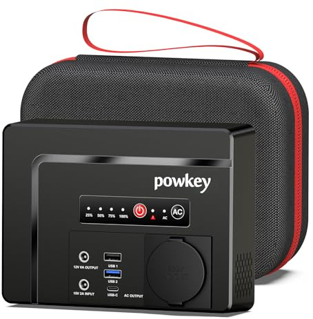 Powkey Portable Power Station 26400 mAh/97.68 Wh Power Bank Socket with 100 W/230 V AC Output, 12 V 8 A DC, PD 65 W USB C External Battery Power Station Camping Tablet Mobile Phone
