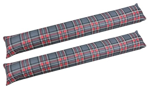 2x Paraspifferi Imbottiti Isolante Per Porte E Finestre Lavabili Sfoderabili In Cotone Risparmio Energetico Fermaporta Paravento 110Cm Sottoporta Salsicciotto Isolamento Termico - Tartan Antracite