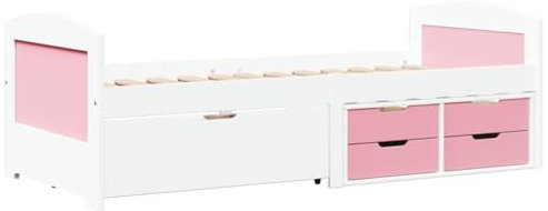 vidaXL Tagesbett mit 5 Schubladen ohne Matratze Weiß Rosa 90x200cm, Sofabett, Beistellbett, Tagesbett Holz, Gästebett, Schlafsofa