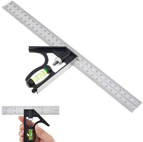 Smgda Combinazione quadrata, 300 mm in acciaio inox, righello angolare combinato, scala metrica e imperiale, 45/90 gradi, con livella a bolla, per falegnami, ingegneri, lavorazione del legno