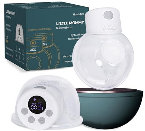 Little Mommy S12 Wearable Electric Breast Pump, Portable Hands-Free Pump for New Moms, Easy to Use and Clean, Comfortable Suction with Soft Flange, 2 Unit, White