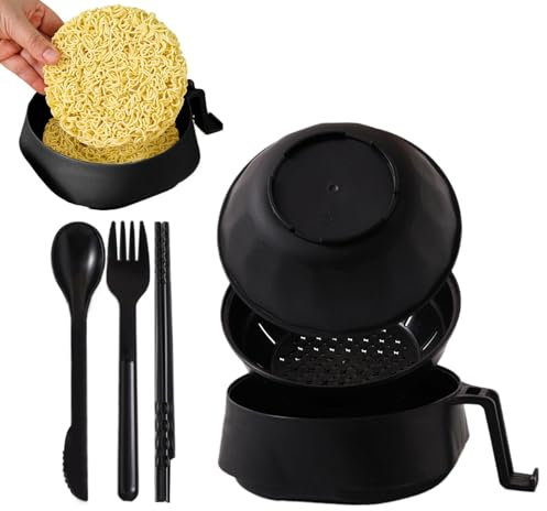 Wuyooprt Ensemble de bols pour cuiseur Ramen, bol de nouilles Ramen avec couvercle - Bol de nouilles instantanées 6X,Avec couvercle, baguettes, cuillères, fourchette, bols à nouilles en PP pour