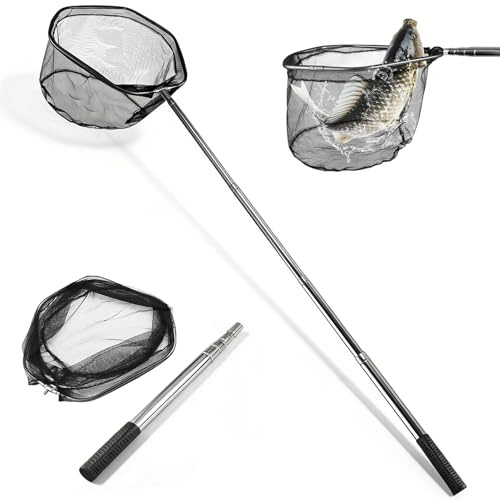 wiipara Teleskop Kescher Angeln 155cm | Klappbarer Karpfenkescher aus Aluminium | Fischernetz für Teich, Fluss & See | Langlebiges Angelzubehör