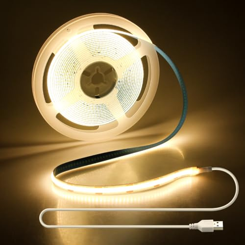 Aclorol Striscia LED COB 4 m, luce bianca calda, 3000 K, 5 V, USB, retroilluminazione a LED, con autoadesiva, Fleixbel e ritagliabile, per sotto mobili da cucina, computer, letto, armadio, 320 LED/m