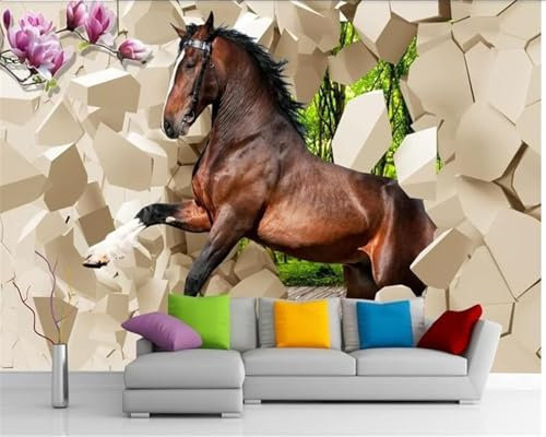XLMING Animal Cheval Forêt Fleur Violet 3D Papier Peint Décoration Manger Adulte Intérieure Salon Canapé Chambre Fond TV Mur-430cm×300cm