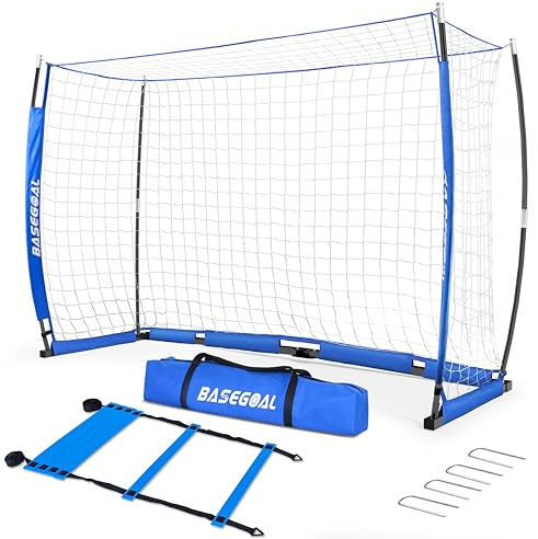 Porta da Calcio 180x120cm Portatile con Borsa | Set Allenamento Giovanile con Scala Agilità & 4 Porte a U | Porta Calcio da Giardino per Adolescenti e Adulto | Facile Montaggio Senza Attrezzi Blu
