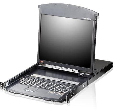 ATEN 344558 KVM-Switch Cat.5E/6 Over IP 8 Ports mit LCD 19 Dual Rail, KL1508AIN Schwarz