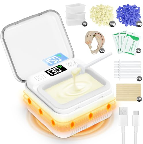 FullWoyi Nasenwachs-Set für Damen und Herren, Nasenhaar-Wachs-Set mit verstellbarem LED-Display, Ohrhaarentfernungs-Set für Männer, 100 g, Wachs, 70 Applikatoren, konstante Temperatur, USB-beheizt