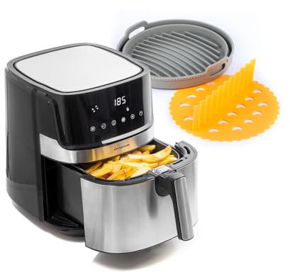 InnovaGoods® Freidora sin Aceite 5,5L con molde silicona freidora de aire Ø20,5 cm, air fryer 1700W, pantalla táctil cesta antiadherente temporizador y flujo de aire 360° ideal para 3-5 personas