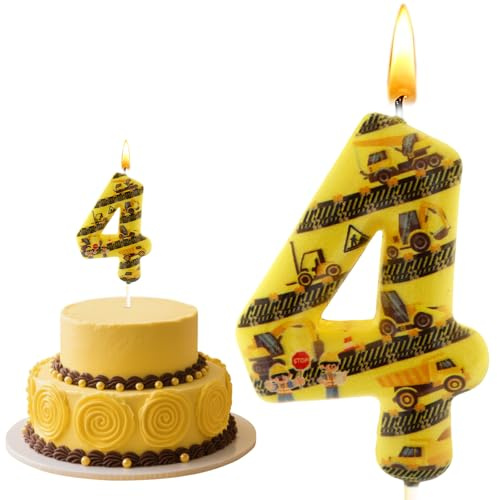 Baustellen Deko Kindergeburtstag, Baustelle Geburtstag Deko, 3D Kinderkerzen, Zahlenkerzen 4 Jahre Junge