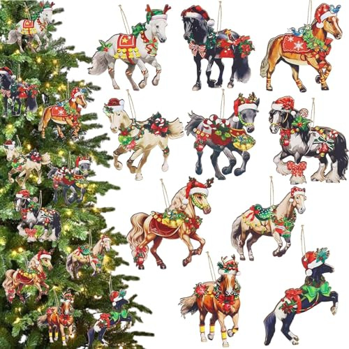 40 stycken julgransprydnader, julhästar dekoration, julhängare, julgran, hängande juldekorationer, julgransprydnad, julgransdekoration för juldekoration