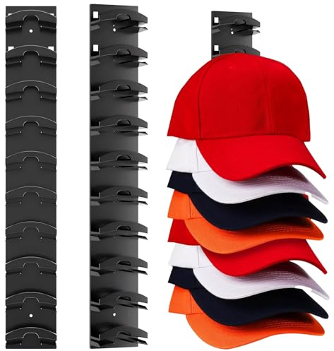 RTSHUK Cap Halterung Wand, 2 Stück Selbstklebende Cap Halter Kappenhalter Baseball Cap Aufbewahrung für Bis zu 20 Hüte Hat Rack für Schlafzimmer Tür Kleiderschrank Schwarz