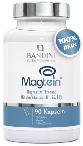 Bandini® L-Treonato de Magnesio Magtein® - 2000 mg Día con vitaminas B1, B6 y B12-90 cápsulas veganas - Alta Absorción - Magnesio Treonato para Memoria, Concentración, Claridad Mental y Sueño
