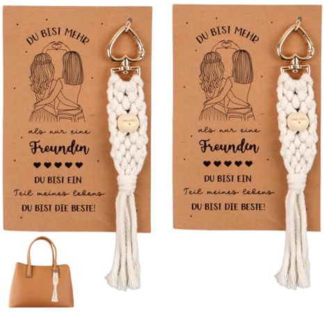MINGBOLIN Schlüsselanhänger Beste Freundin 2 PCS Makramee Schlüsselanhänger | Schlüsselanhänger Freundschaft Boho Beste Freundin Geschenk mit Karte,Geschenke für Freundin