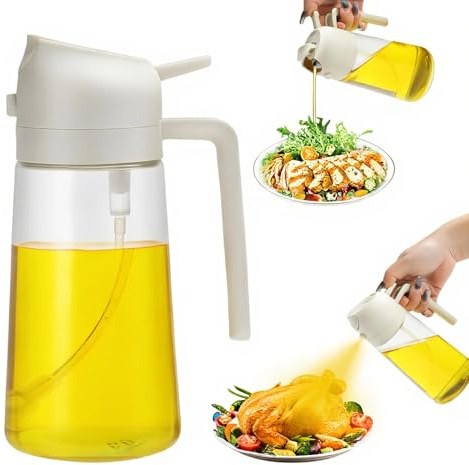 Aovdy White 16oz/470ml Glass Olive Oil Sprayer for Cooking - 2 in 1 Olive Oil Dispenser Bottle Spray and Pour for Kitchen Gadgets Cooking Air Fryer Salad BBQ