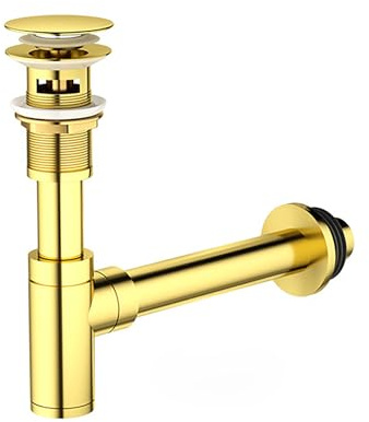 YWJFSA Siphon Lavabo en Acier Inox,Trop-Plein,Anti Odeur,Bonde Clic Clac,Réglables Hauteu,Siphon Evier Cuisine Gain de Place,Or