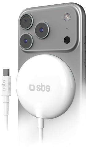 SBS MagSafe Qi2-laddare 25W, Magnetisk Trådlös Laddare, Certifierad Qi2 25W, USB-C-strömförsörjning, Laddare med Snabbladdning, Kompatibel med iPhone och Android, Slim Design, Vit