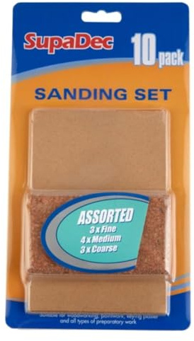 SupaDec Sanding Block with 10 Sanding Sheets | Cork Sanding Block for Woodworking – Paint Preparation – Plaster Keying & DIY Surface Finishing | General Purpose Hand Sanding Block & Sheets Set