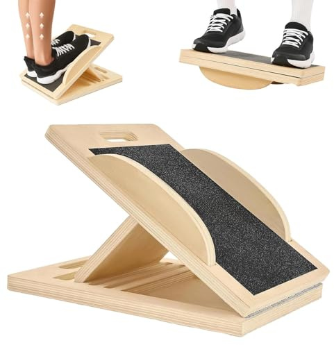 Allungatore per Polpacci, Balance Board in Legno 2 in 1, Tavola Inclinata Portatile, Angoli Regolabili,per Caviglie E Fianchi,per Principianti E Avanzati