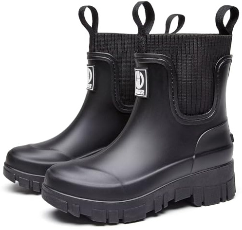 GURGER Botas de Agua Mujer Chelsea Zapatos de Lluvia Impermeable Wellington Botines de Goma para Uso Diario y Exterior, Negro 36, 235