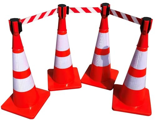 Cone de Chantier, Cone de Signalisation, avec Sangle Télescopique, Couleurs Vives, Robuste et Durable, pour Chantiers et Routes (lot De 4)(90cm/35in)