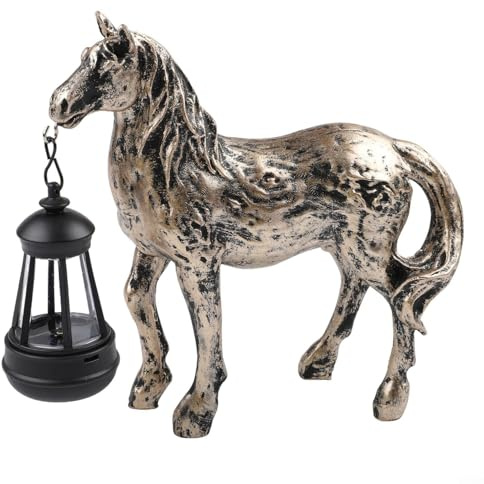 Skurrile Solar-Pferd-Figur mit Laterne, geeignet für Garten, Außen- und Innenbereich, dekorative Platzierung (bronzefarbene Lichter)