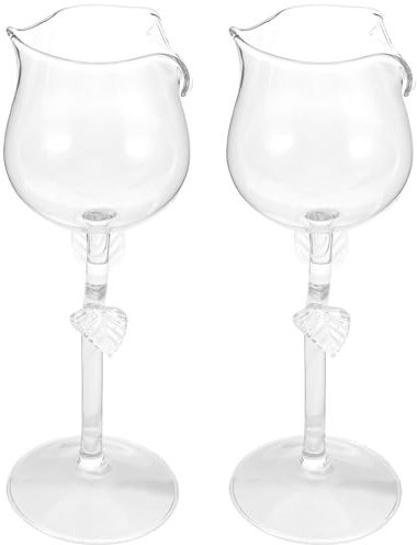 Cabilock Copas de Vino de Cristal Transparentes 2 Piezas, Copas de Cóctel Forma de Rosa, Tamaño Pequeño, Ideales para Fiestas, Banquetes y Obsequio Romántico