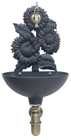 Fonderia Bongiovanni | Fontanella da giardino | Fontana a muro | Modello Girasole | colore antracite ghisa |senza o con rubinetto | per casa giardino (con rubinetto e sifone ottone brunito)