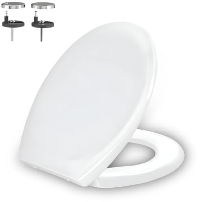 White Soft Close Toilet Seat, Oval Shaped Plastic Toilet Seat with Quick Release Hinges, Easy Fit Installation, Anti Slip Buffers, Removable Slow Closing Toilet Lid, Fits Most Standard Toilets