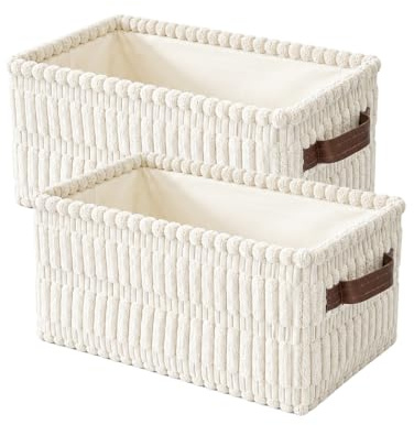 OndaCore Aufbewahrungskörbe Organizer Box Faltbar mit Griffen kleine Speicher dekorative Boxen für Drawer Kosmetik Bad 29x21x14CM Weiß 2PCS
