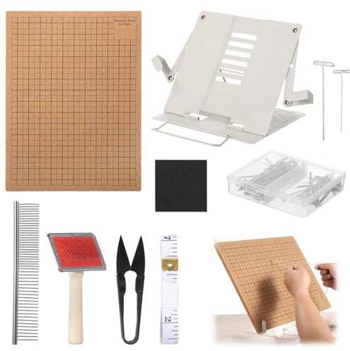 YAGOKKI Macrame Board with Holder and Pins, 11 x 15 in Macrame Crafting Board Kit for Beginners, Dual-Sided Grids Braiding Board with Adjustable Metal Stand &100 Pins for Tapestries (Wood-A)