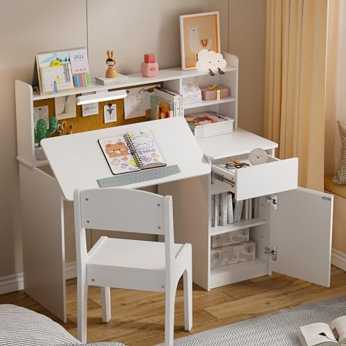 Treesunshine Kid Study Desk and Chair Set with LED Lamp & Tilting Tabletop