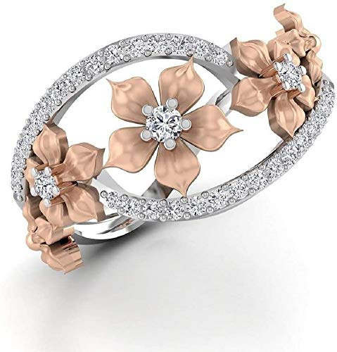 925 Silver Blommig Ring Tvåfärgad Rose Gold Blomsmycken Damförlovningsring Smycken Present Eternity Band Storlek 6-10 (US 10)