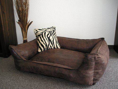 Hundebettenmanufaktur Hundebett Wildlederoptik Hundesofa Schlafplatz Velluto waschbar Farbe und Größe wählbar (110 cm X 85 cm, braun)