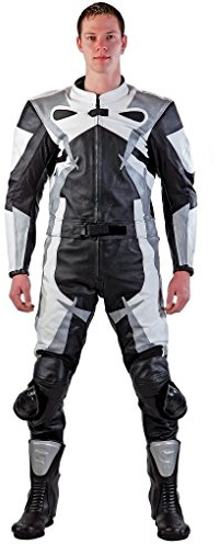 Lemoko Leder Motorradkombi Zweiteiler schwarz weiß silber Gr S-5XL