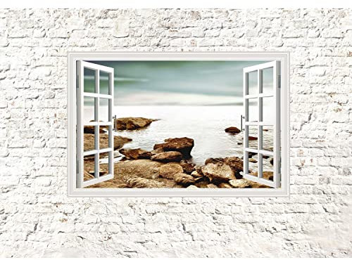 Runa Art Fototapete Fenster zum Meer 352 x 250 cm Vlies Tapeten XXL Moderne Wandtapete Wohnzimmer Schlafzimmer Weiss Braun 9018011b