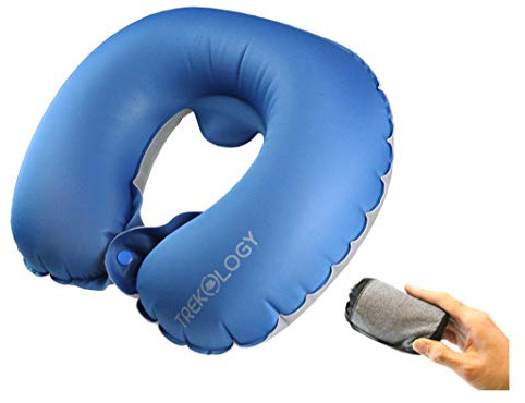 Trekology Inflatable Neck Airplane Travel Pillow for Sleeping, Compact Portable Head and Neck Support Pillows in Flight, Small U Shape Headrest Cushion