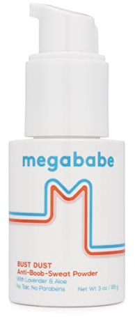 Megababe Sweat Absorbing Body Powder - Bust Dust, with Applicator Pump, Summer and Hot Weather Must-Have, Talc-Free, All Natural, 3 oz