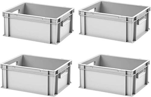 1a-TopStore 4 Stk. Euroboxen EB-417, grau, 40x30x17,5 cm (LxBxH), grau, Volumen: 16,5 Liter, lebensmittelecht, 2 Grifföffnungen